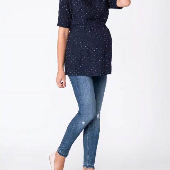 NWOT Seraphine Navy Blue Dot Maternity Nursing Top - size 4 - Picture 3 of 8